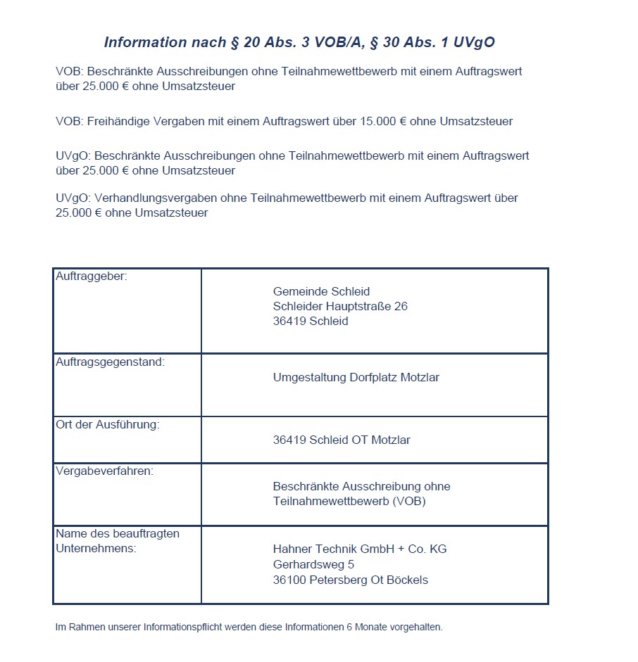 Information zur Vergabe Metallbauarbeiten Dorfanger Motzlar